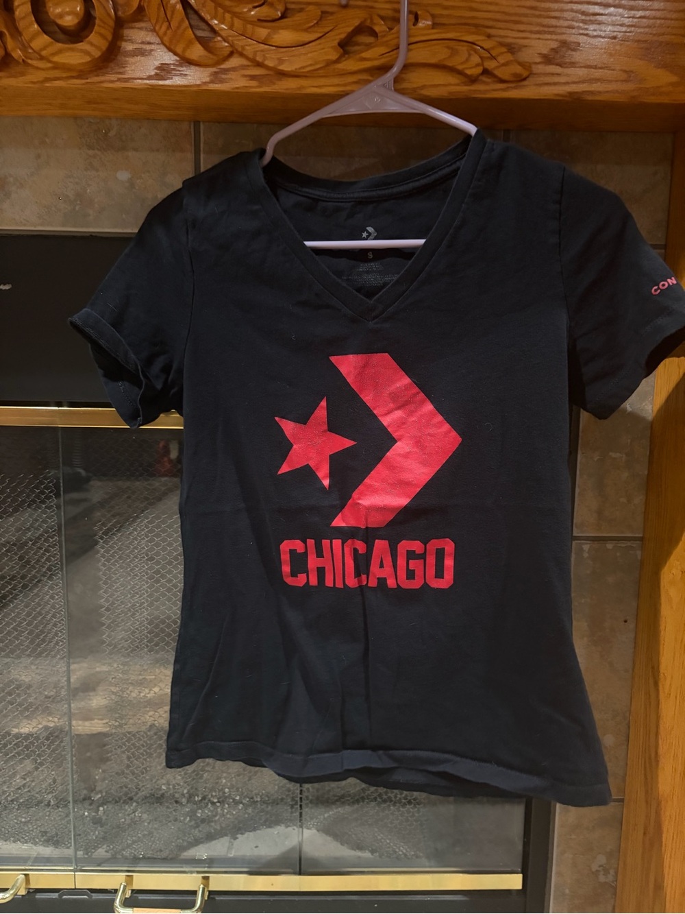 Converse Black V-Neck Tee with Red Chicago Graphic